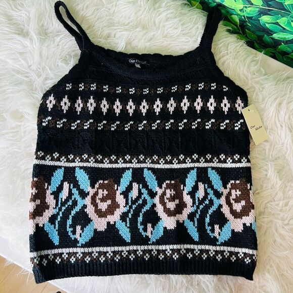 Vintage style / crotchet style black floral boho casual tank top L/ XL - Picture 8 of 9